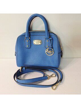 Michael Kors Small Dome Satchel Blue Saffiano Leather Crossbody READ
